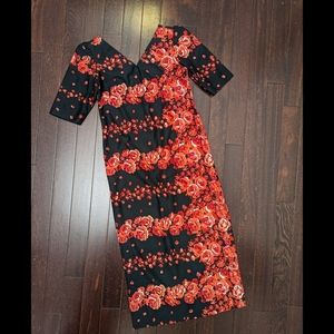 Vintage Floral High V Neck Maxi Dress